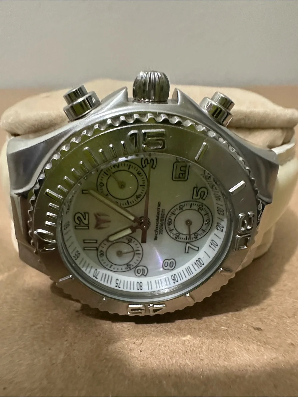 Techomarine Stainless Steel Chronograph Watch with Mother-of-Pearl Dial. Leather